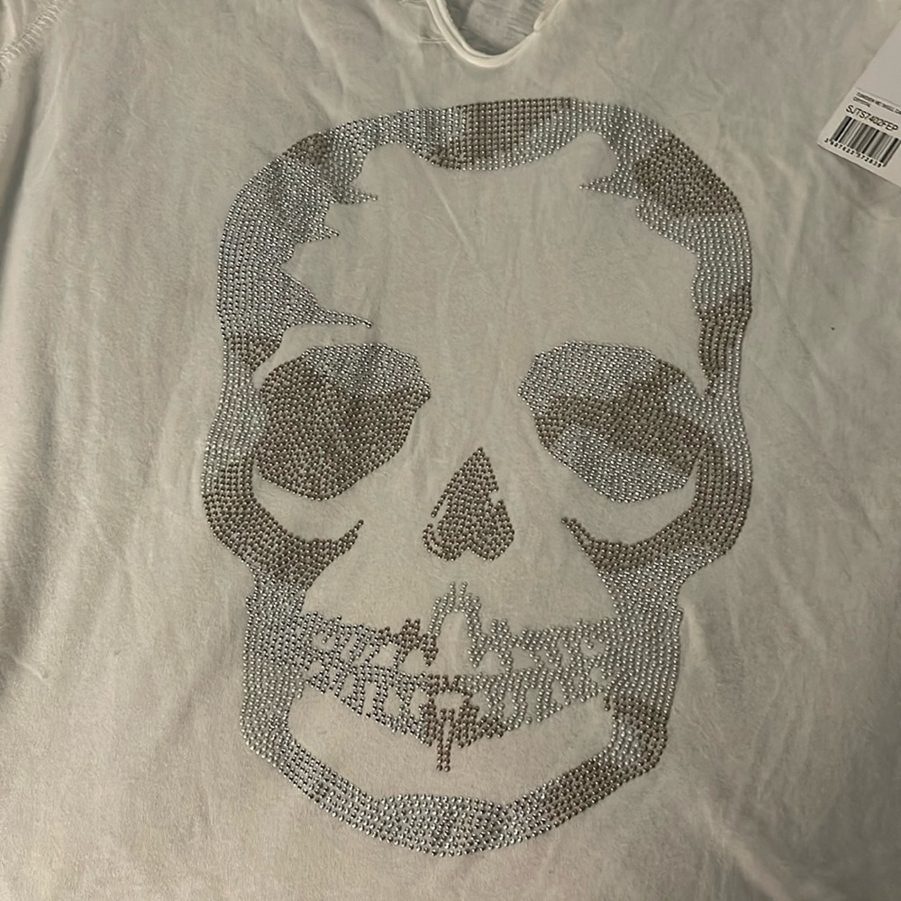Zag and Voltaire t shirt with crystal mc skull, white, Medium